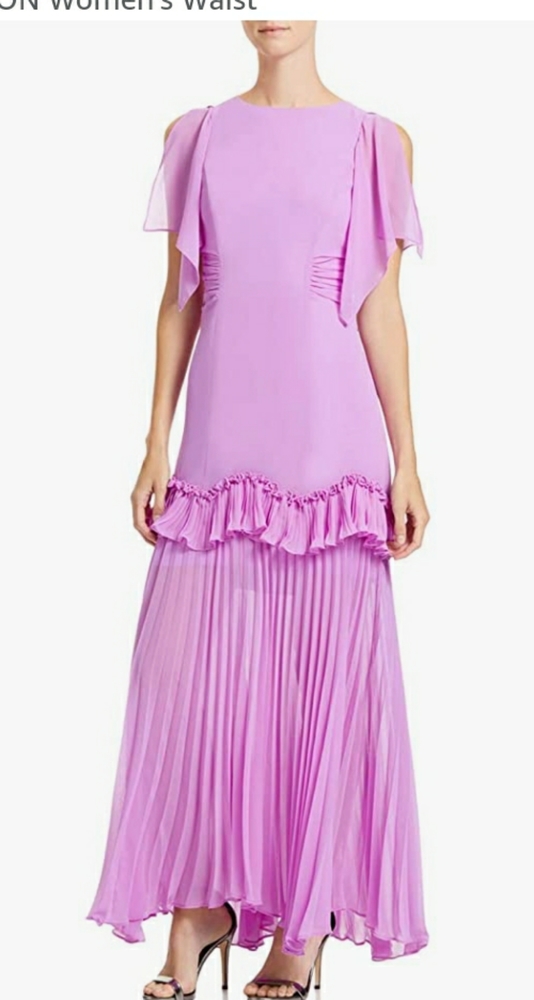 NWT.HALSTON FLOUNCE-SLEEVE PLEATED GOWN. SIZE 8.